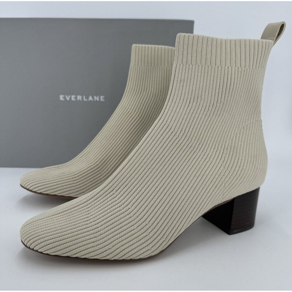 Everlane The Glove Boot in Bone size 6.5 Women's Stretch Rib Knit Ankle Bootie